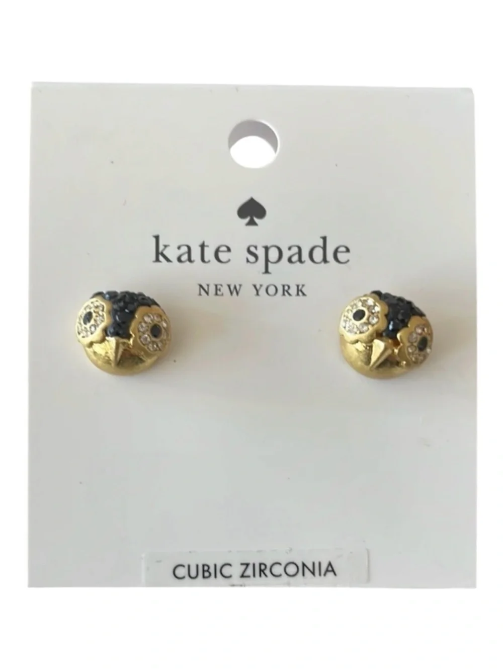 Kate Spade Dashing Beauty Penguin Stud Earrings NWT Gold Black CZ
